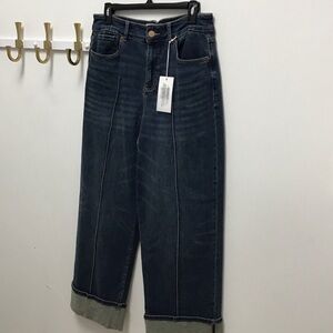 Dear John holly cuff Dark Wash Wide Leg Women's Jeans - Dark Blue